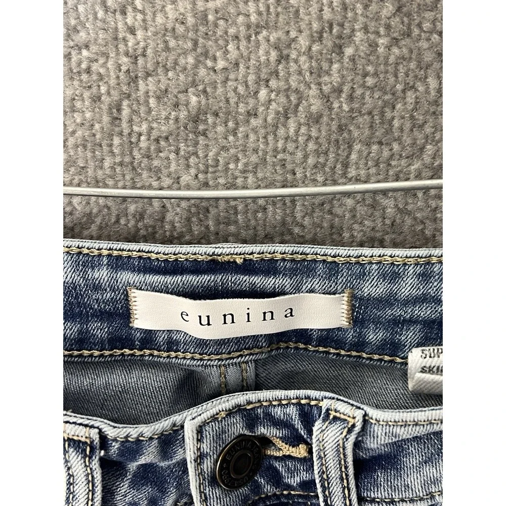 Eunina Bella Super High Rise Skinny Ankle Jeans Womens Size 0 Blue Distressed